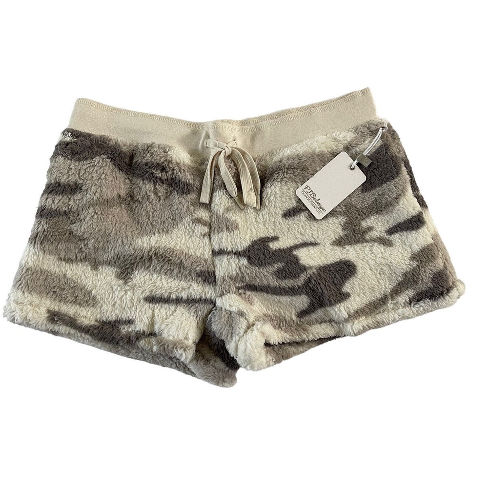 NWT PJ Salvage Womens Small Camo Gray Thick Faux Fur Fleece Shorts SOFT #PQ2